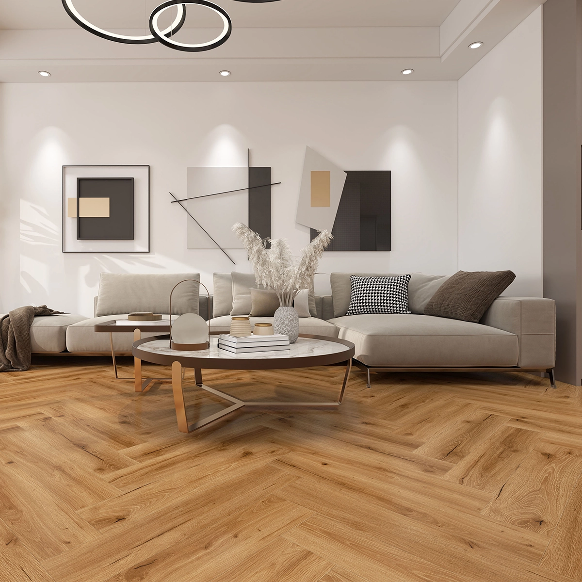 SPC Herringbone Caramel Oak 690 в интериор